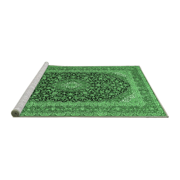 Sideview of Machine Washable Medallion Emerald Green Traditional Area Rugs, wshtr417emgrn