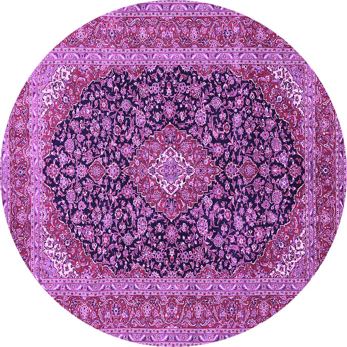 Round Machine Washable Medallion Purple Traditional Area Rugs, wshtr417pur