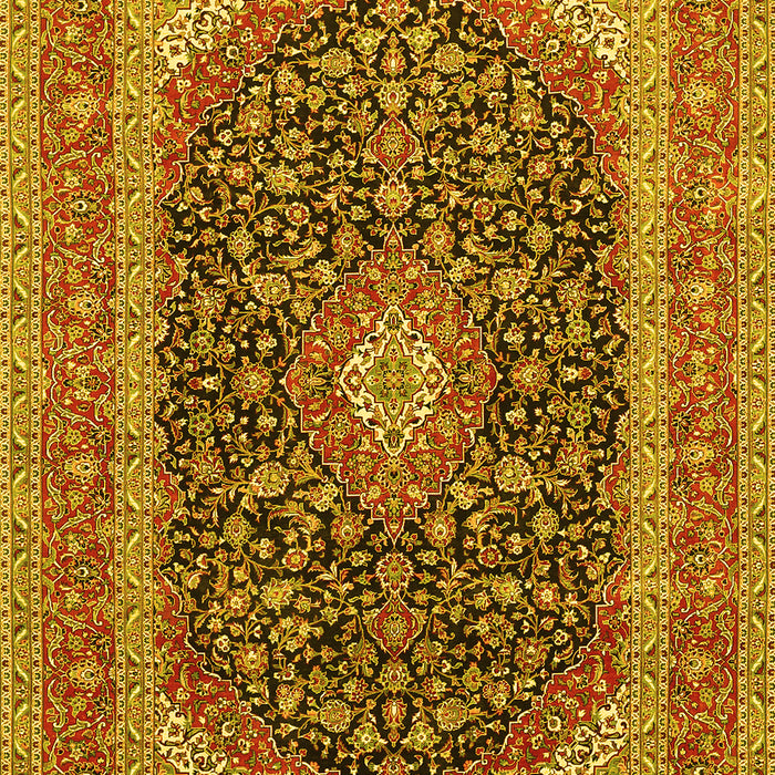 Machine Washable Medallion Yellow Traditional Rug, wshtr417yw