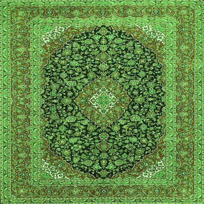 Round Machine Washable Medallion Green Traditional Area Rugs, wshtr417grn