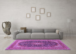 Machine Washable Medallion Purple Traditional Area Rugs in a Living Room, wshtr417pur