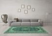 Machine Washable Medallion Turquoise Traditional Area Rugs in a Living Room,, wshtr417turq