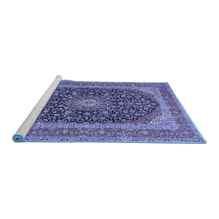 Sideview of Machine Washable Medallion Blue Traditional Rug, wshtr417blu