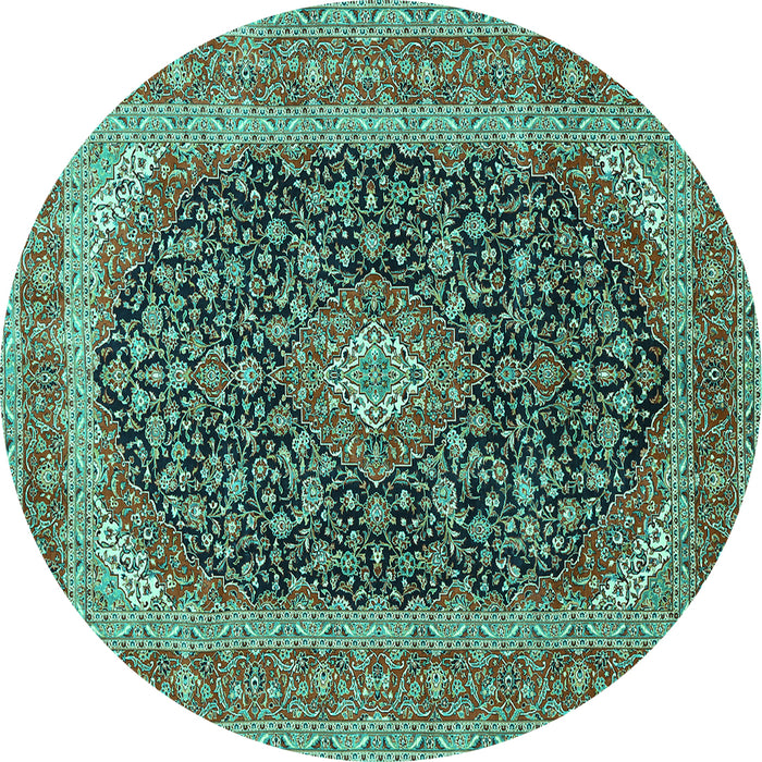 Round Medallion Turquoise Traditional Rug, tr417turq