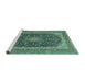 Sideview of Machine Washable Medallion Turquoise Traditional Area Rugs, wshtr417turq