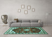 Machine Washable Persian Turquoise Traditional Area Rugs in a Living Room,, wshtr4180turq