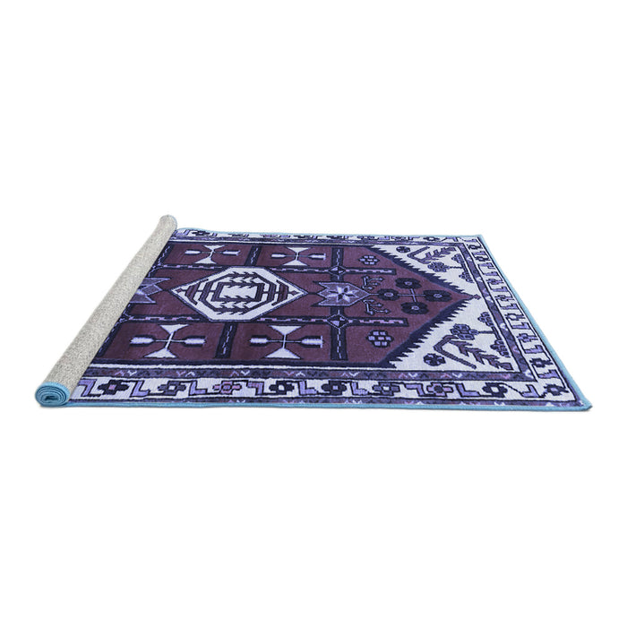 Sideview of Machine Washable Persian Blue Traditional Rug, wshtr4180blu