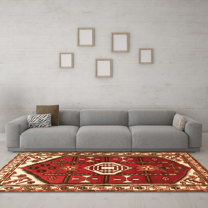 Machine Washable Persian Orange Traditional Area Rugs in a Living Room, wshtr4180org