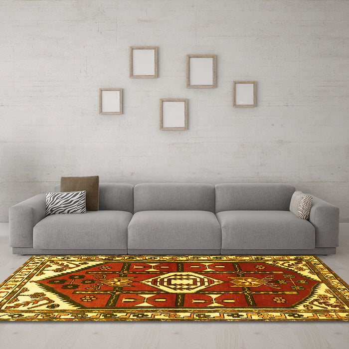 Machine Washable Persian Yellow Traditional Rug in a Living Room, wshtr4180yw