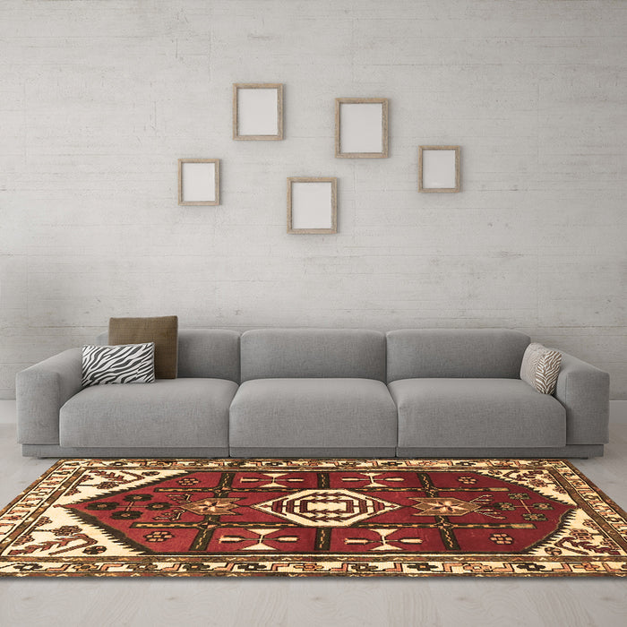 Machine Washable Persian Brown Traditional Rug in a Living Room,, wshtr4180brn