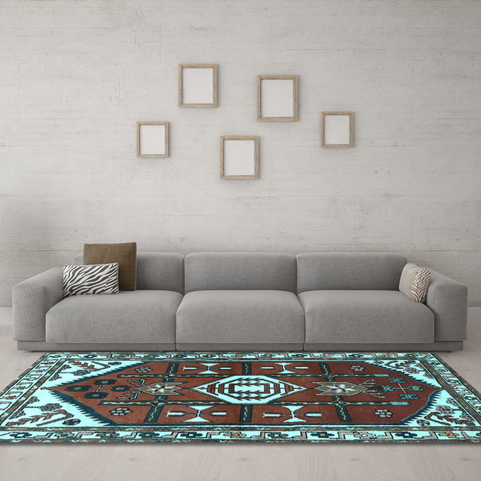 Machine Washable Persian Light Blue Traditional Rug in a Living Room, wshtr4180lblu