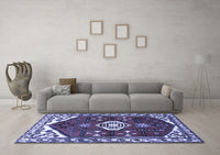 Machine Washable Persian Blue Traditional Rug, wshtr4180blu