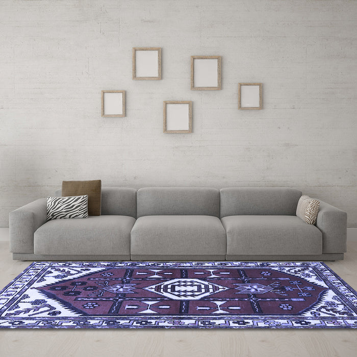 Machine Washable Persian Blue Traditional Rug in a Living Room, wshtr4180blu
