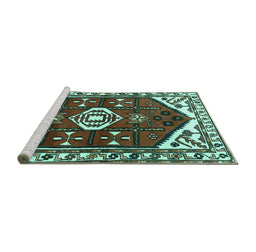 Sideview of Machine Washable Persian Turquoise Traditional Area Rugs, wshtr4180turq