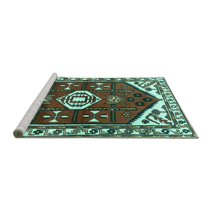 Sideview of Machine Washable Persian Turquoise Traditional Area Rugs, wshtr4180turq