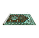 Sideview of Machine Washable Persian Turquoise Traditional Area Rugs, wshtr4180turq