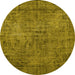 Round Machine Washable Persian Yellow Traditional Rug, wshtr4181yw