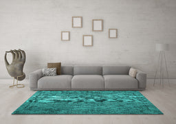 Machine Washable Persian Turquoise Traditional Area Rugs in a Living Room,, wshtr4181turq