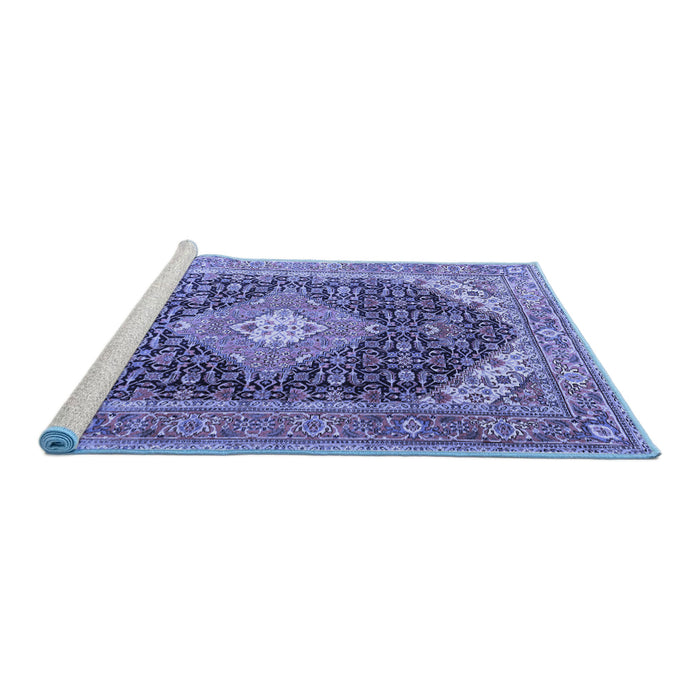 Sideview of Machine Washable Medallion Blue Traditional Rug, wshtr4182blu