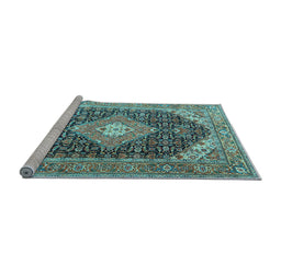Sideview of Machine Washable Medallion Light Blue Traditional Rug, wshtr4182lblu
