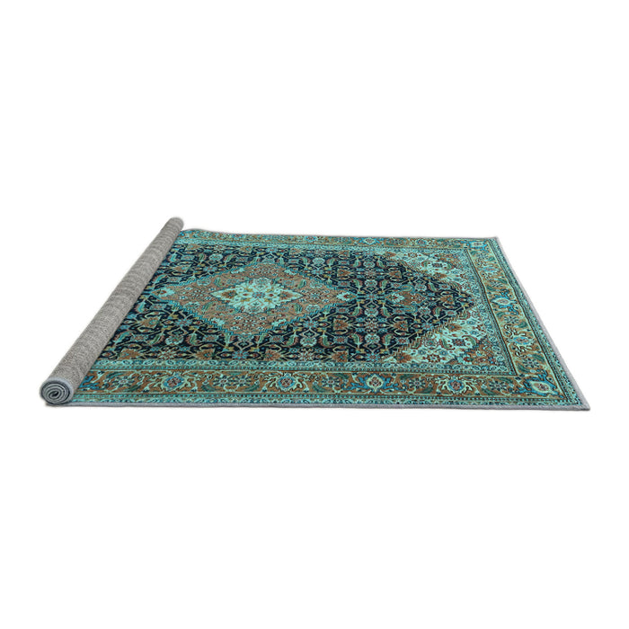 Sideview of Machine Washable Medallion Light Blue Traditional Rug, wshtr4182lblu