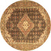 Round Machine Washable Medallion Brown Traditional Rug, wshtr4182brn