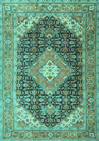 Medallion Turquoise Traditional Rug, tr4182turq