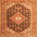 Round Machine Washable Medallion Orange Traditional Area Rugs, wshtr4182org