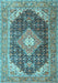 Machine Washable Medallion Light Blue Traditional Rug, wshtr4182lblu