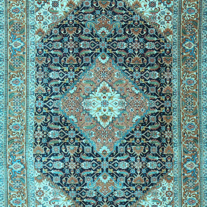 Machine Washable Medallion Light Blue Traditional Rug, wshtr4182lblu