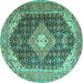 Round Machine Washable Medallion Turquoise Traditional Area Rugs, wshtr4182turq