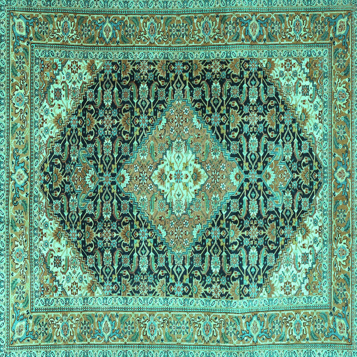 Square Medallion Turquoise Traditional Rug, tr4182turq
