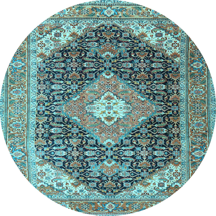 Round Medallion Light Blue Traditional Rug, tr4182lblu