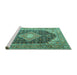 Sideview of Machine Washable Medallion Turquoise Traditional Area Rugs, wshtr4182turq