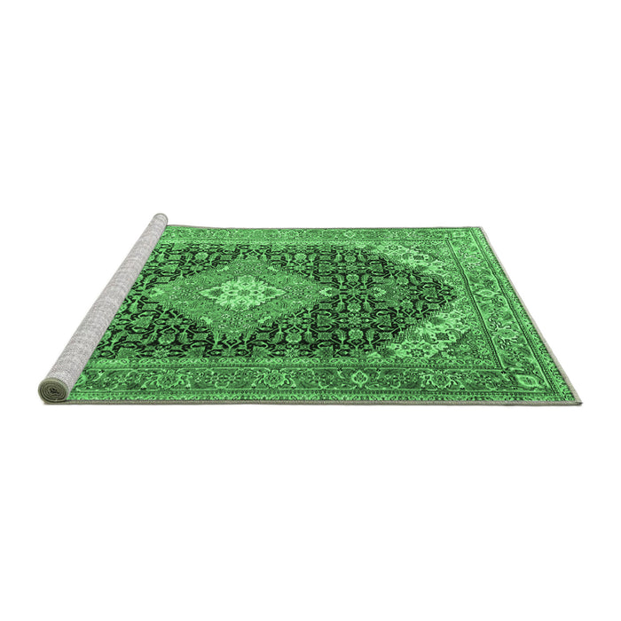 Sideview of Machine Washable Medallion Emerald Green Traditional Area Rugs, wshtr4182emgrn