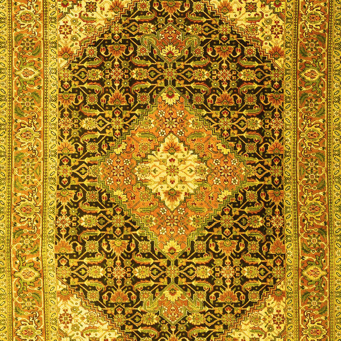 Machine Washable Medallion Yellow Traditional Rug, wshtr4182yw
