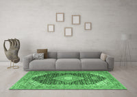 Machine Washable Medallion Emerald Green Traditional Rug, wshtr4182emgrn