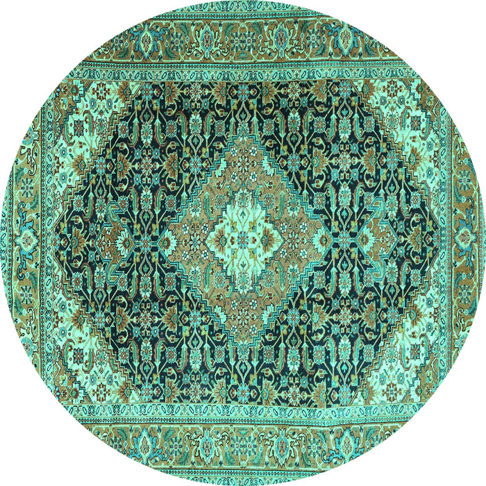 Round Medallion Turquoise Traditional Rug, tr4182turq