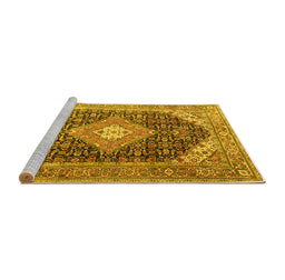 Sideview of Machine Washable Medallion Yellow Traditional Rug, wshtr4182yw