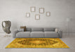 Machine Washable Medallion Yellow Traditional Rug in a Living Room, wshtr4182yw