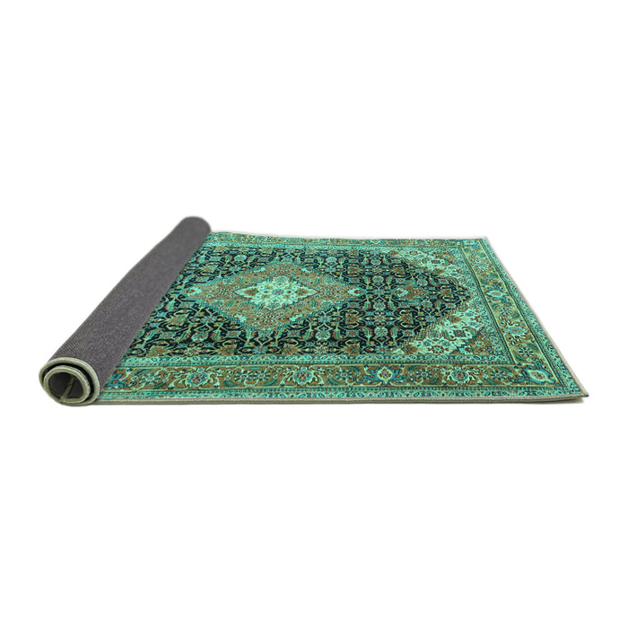 Sideview of Medallion Turquoise Traditional Rug, tr4182turq