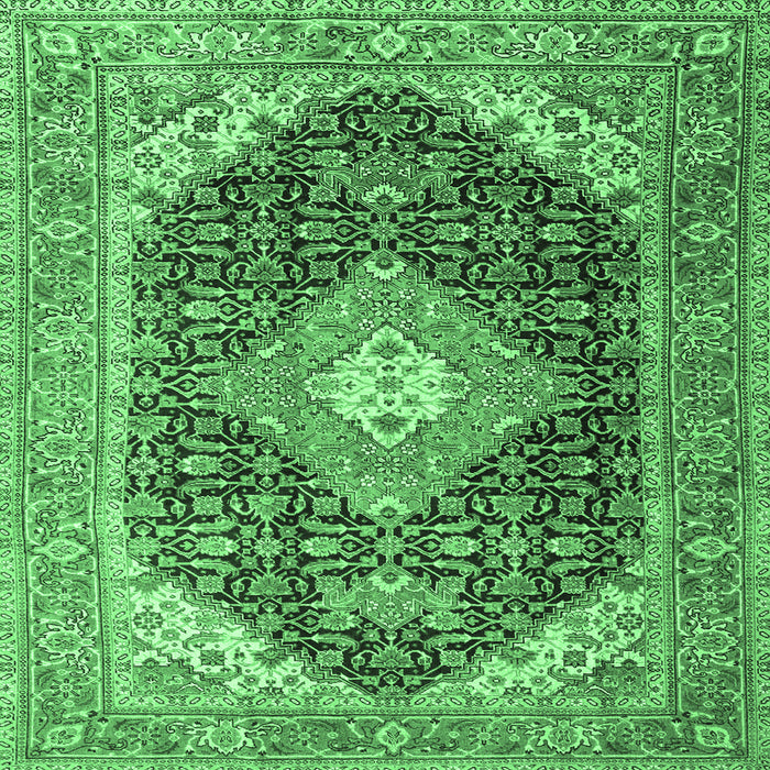 Square Medallion Emerald Green Traditional Rug, tr4182emgrn