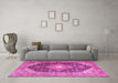 Machine Washable Medallion Pink Traditional Rug in a Living Room, wshtr4182pnk