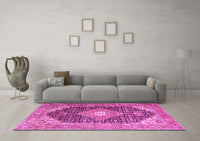 Machine Washable Medallion Pink Traditional Rug, wshtr4182pnk