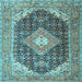 Square Machine Washable Medallion Light Blue Traditional Rug, wshtr4182lblu