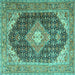 Square Machine Washable Medallion Turquoise Traditional Area Rugs, wshtr4182turq