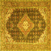 Square Machine Washable Medallion Yellow Traditional Rug, wshtr4182yw