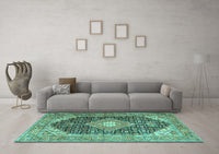 Machine Washable Medallion Turquoise Traditional Rug, wshtr4182turq