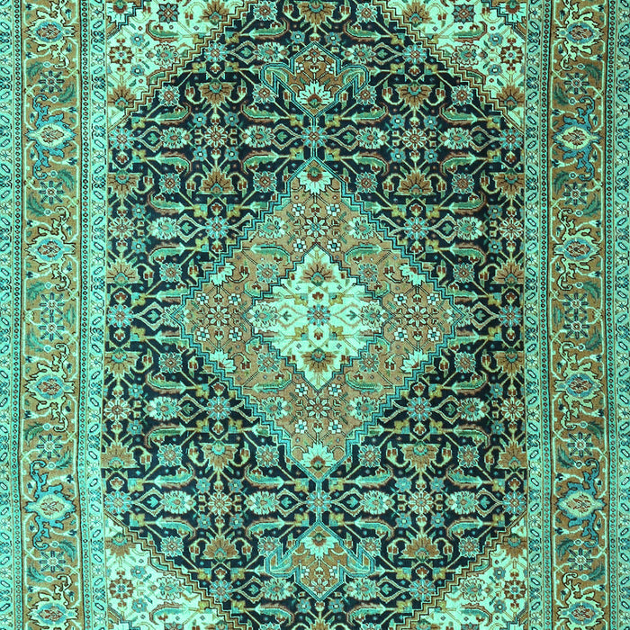 Machine Washable Medallion Turquoise Traditional Area Rugs, wshtr4182turq