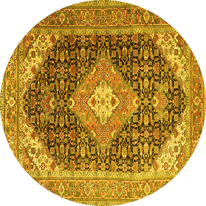 Round Machine Washable Medallion Yellow Traditional Rug, wshtr4182yw